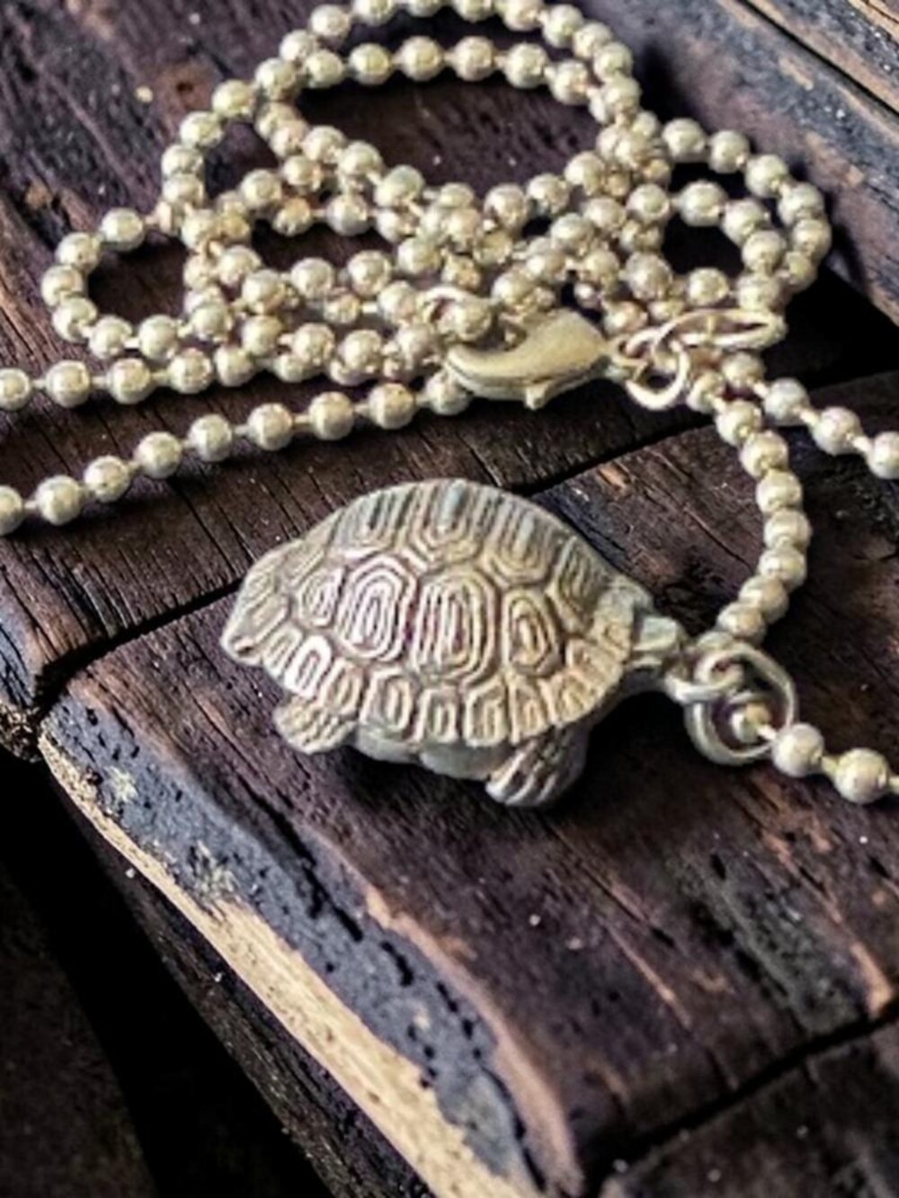 Sterling Silver Turtle Tortoise Trinket Box Locket Pendant 24" Ball Bead Chain